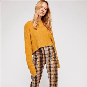 Free People Mousse Cropped Hoodie Mustard Size Large Wool Cashmere Blend
